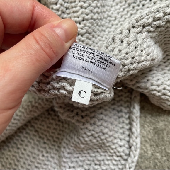 Eileen Fisher Light Gray Cotton Linen Knit Short Sleeve Open Cardigan Sweater PL - Picture 7 of 8